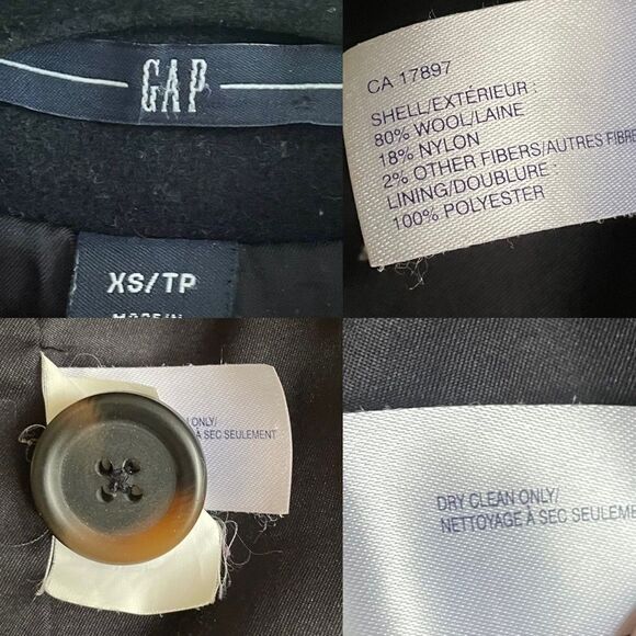 GAP Wool Paddington Toggle Winter Coat Navy Blue XS - Picture 8 of 8